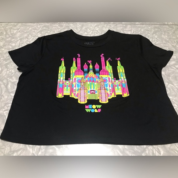 Rare Meow Wolf NM multi colored cathedral design crop top Size Medium - Picture 4 of 5